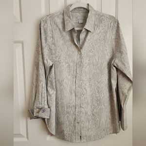 Chico's Cream and Light Gray Snake-Print Button-Down Shirt